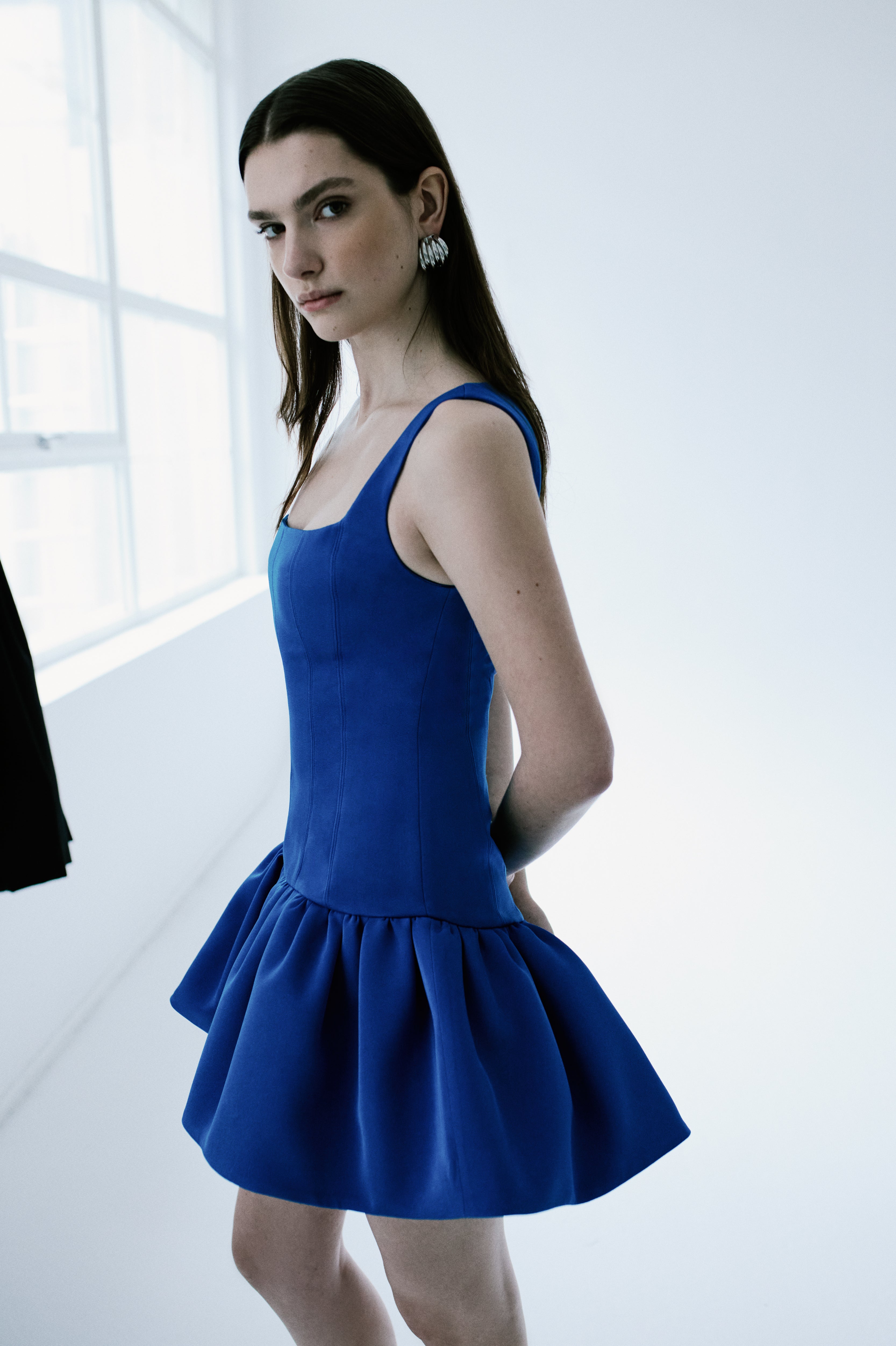 Mini Dress with Flounce Skirt and Straps