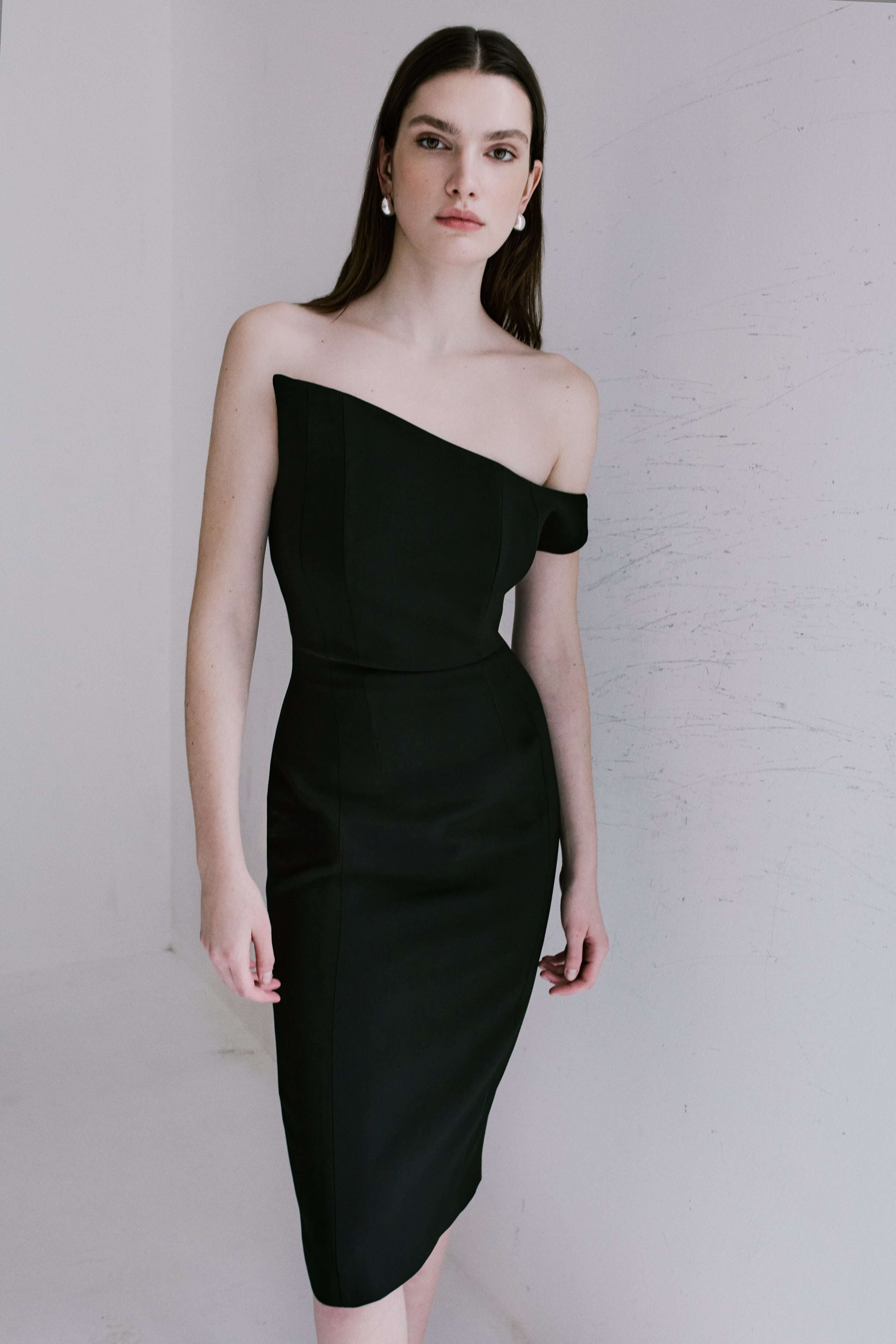 Asymmetrical Boat Neck Midi Dress
