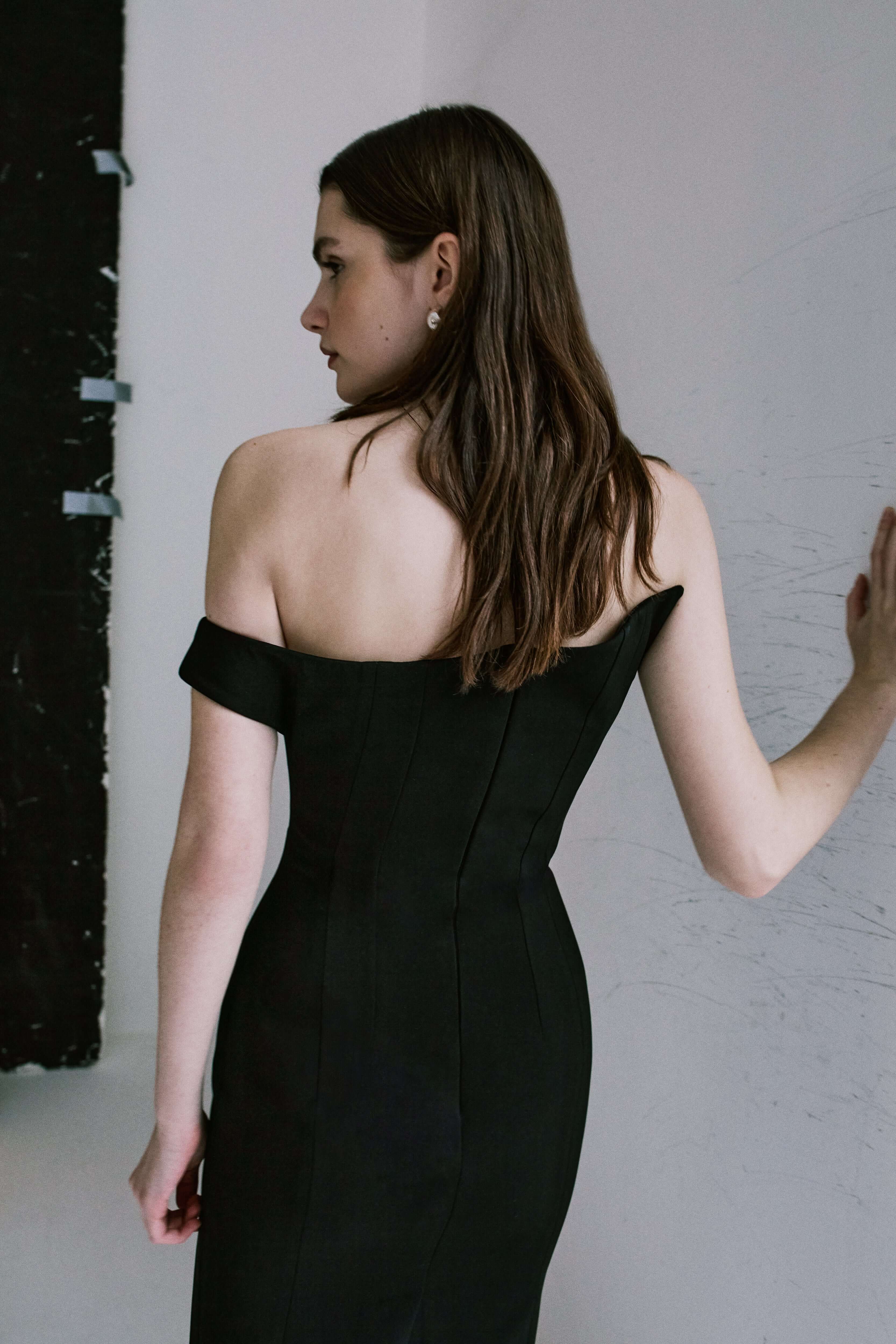 Asymmetrical Boat Neck Midi Dress