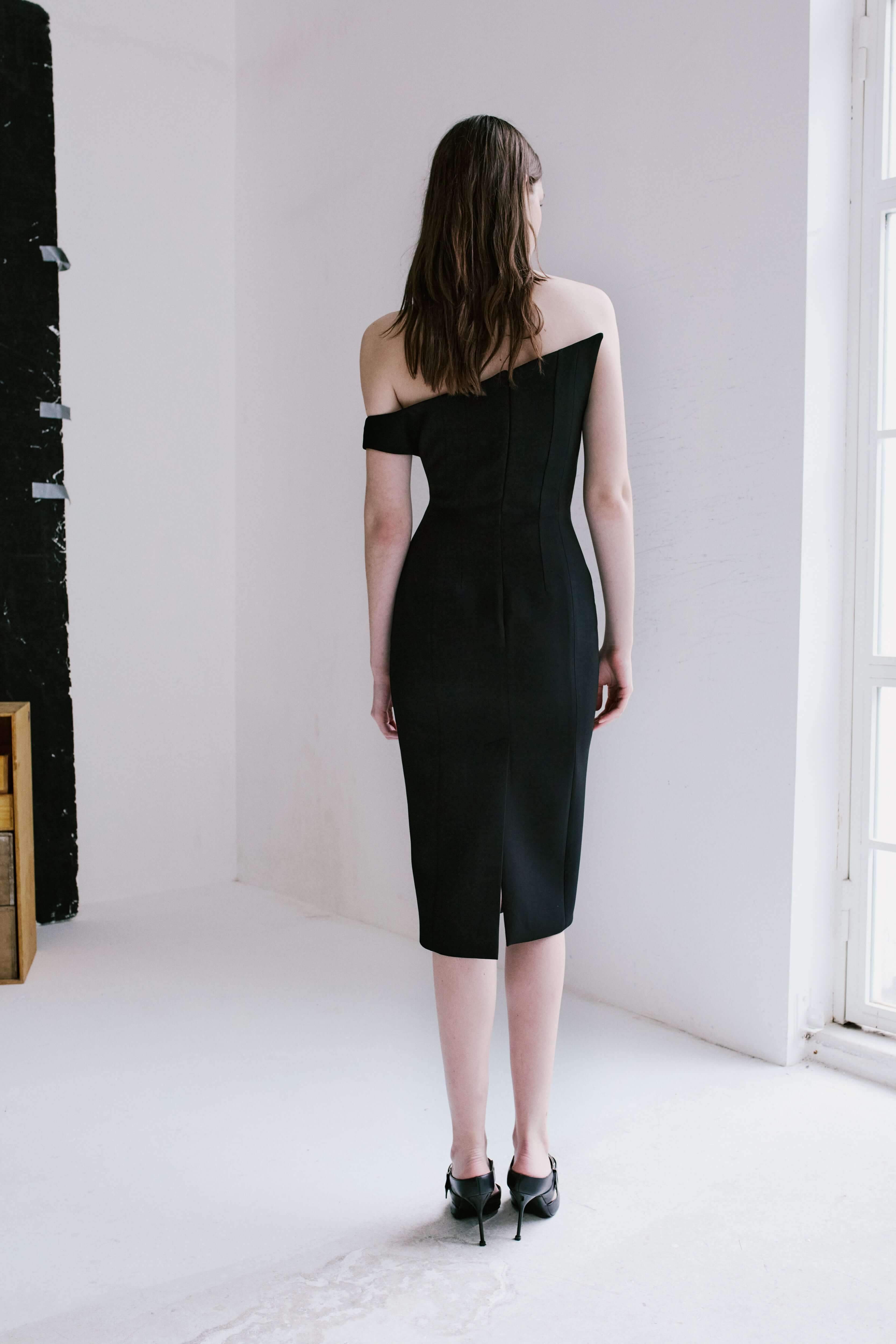 Asymmetrical Boat Neck Midi Dress