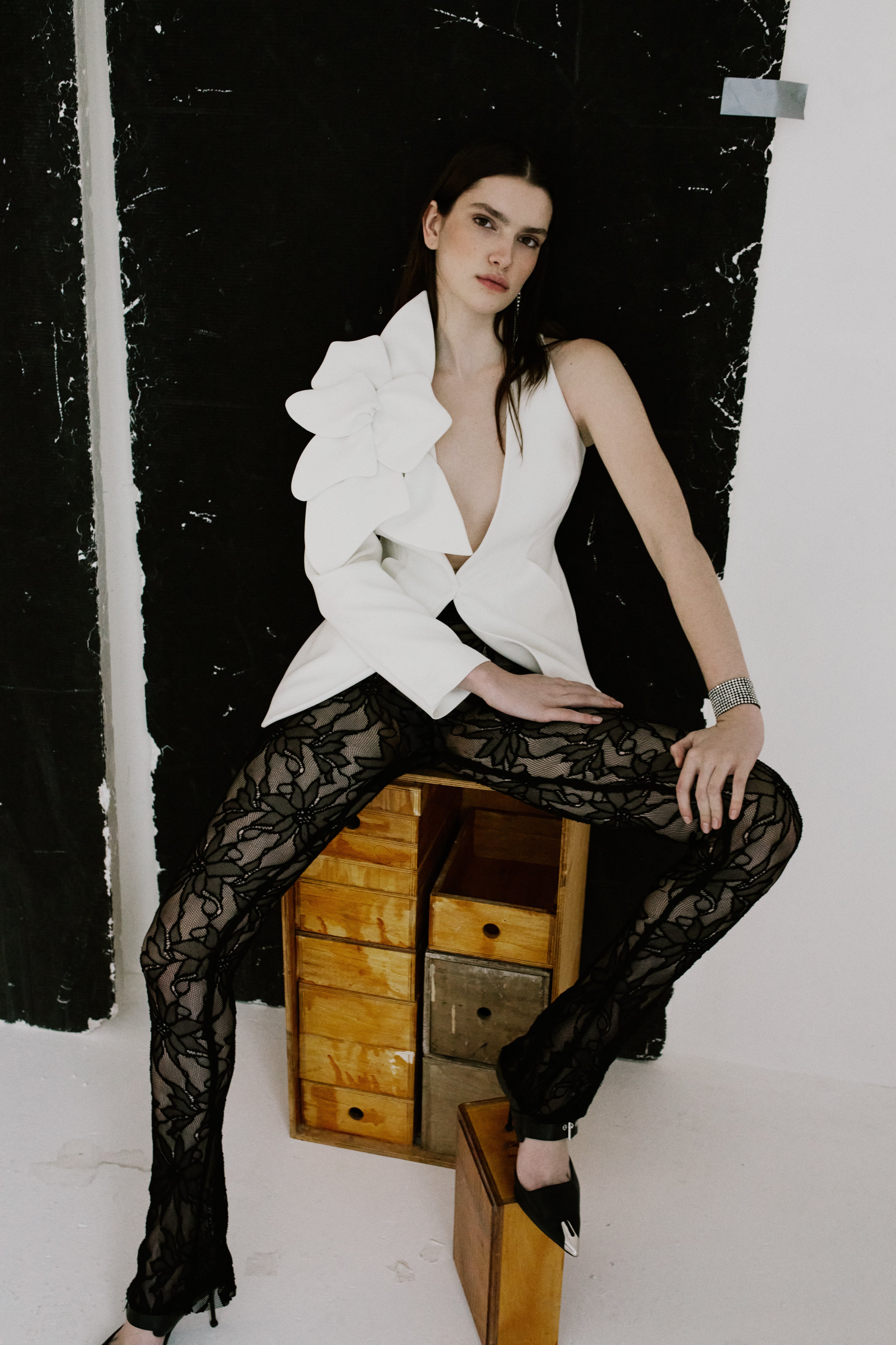 Floral Appliqued Single Sleeve Jacket