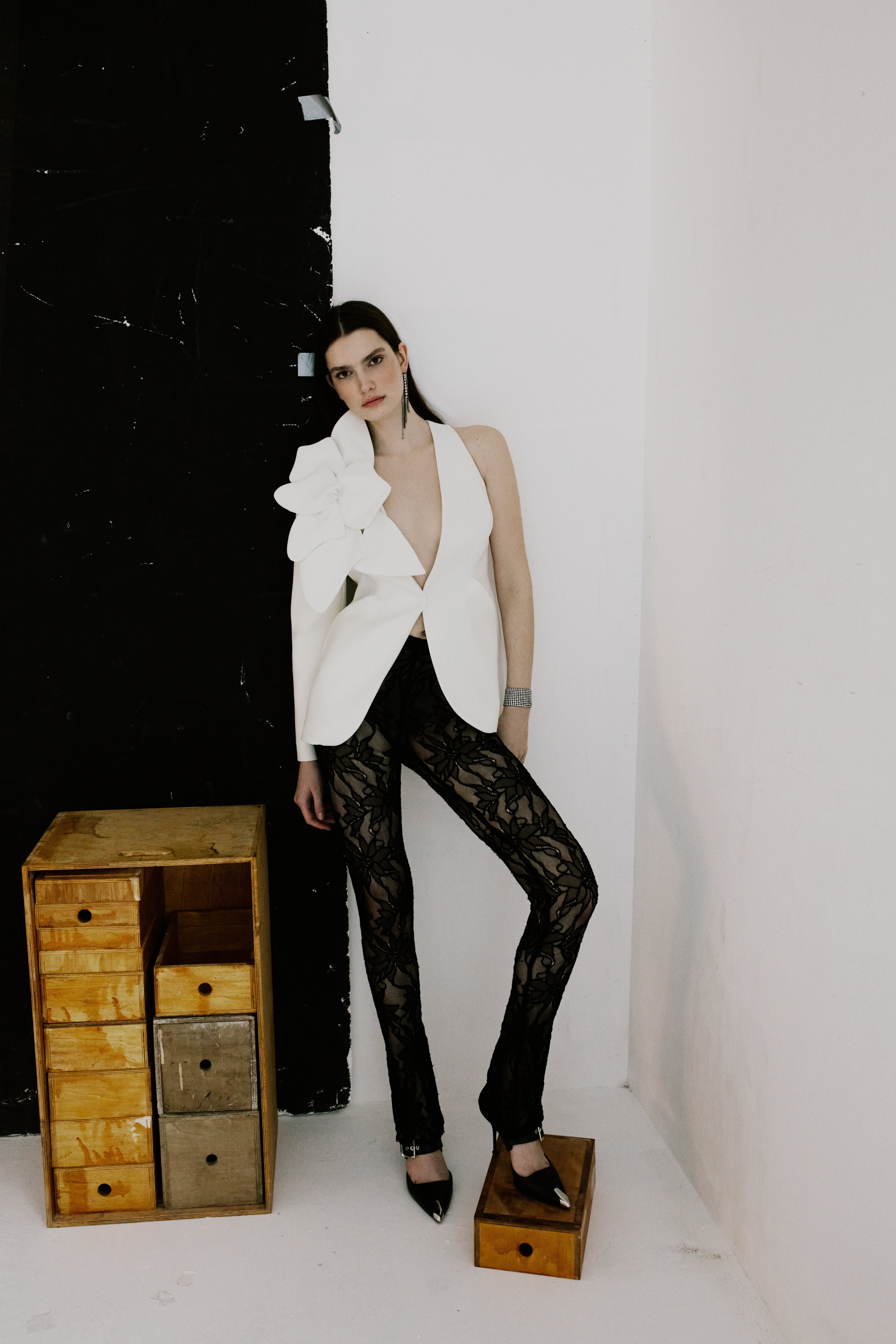 Floral Appliqued Single Sleeve Jacket