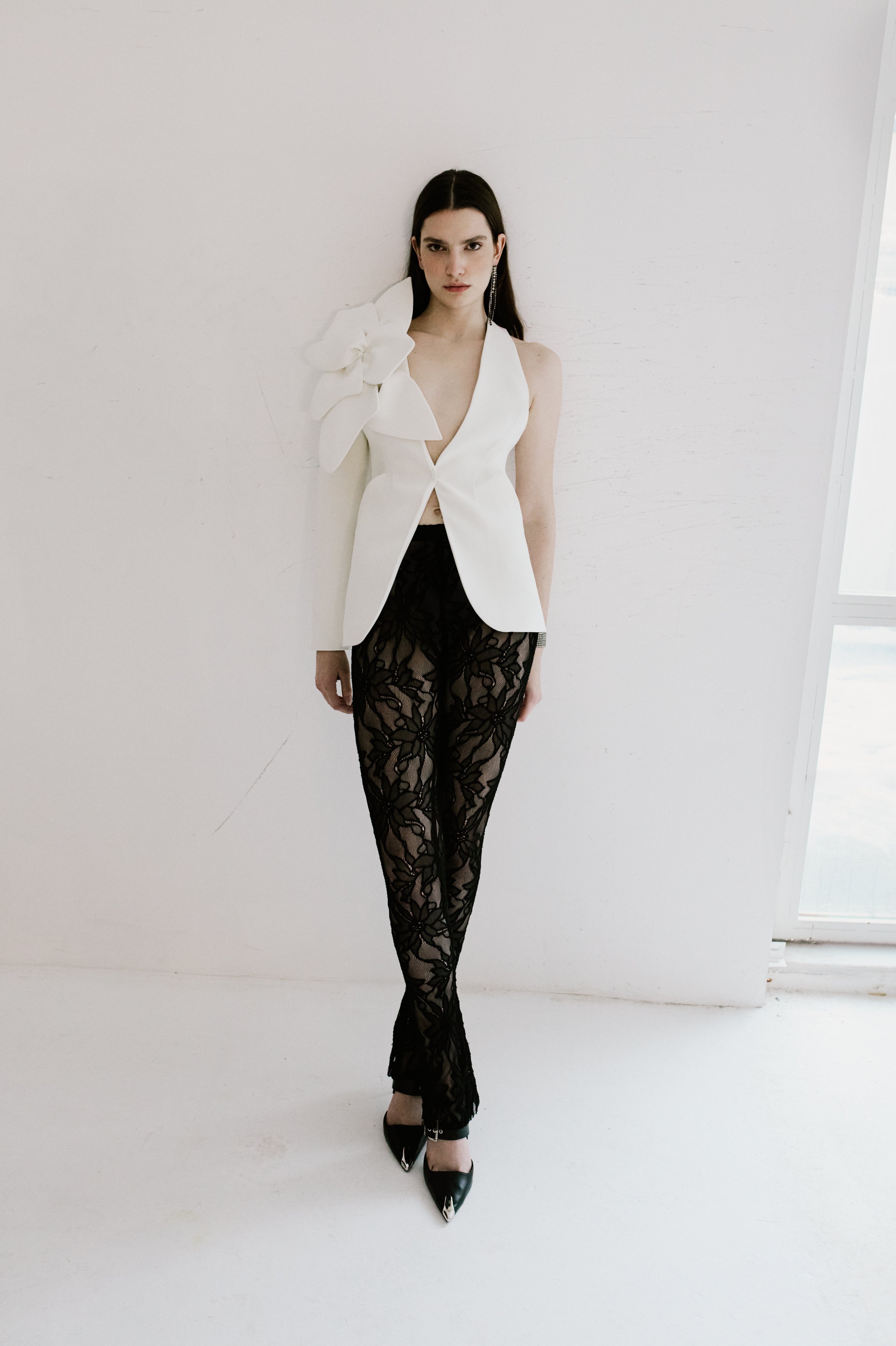 Floral Appliqued Single Sleeve Jacket