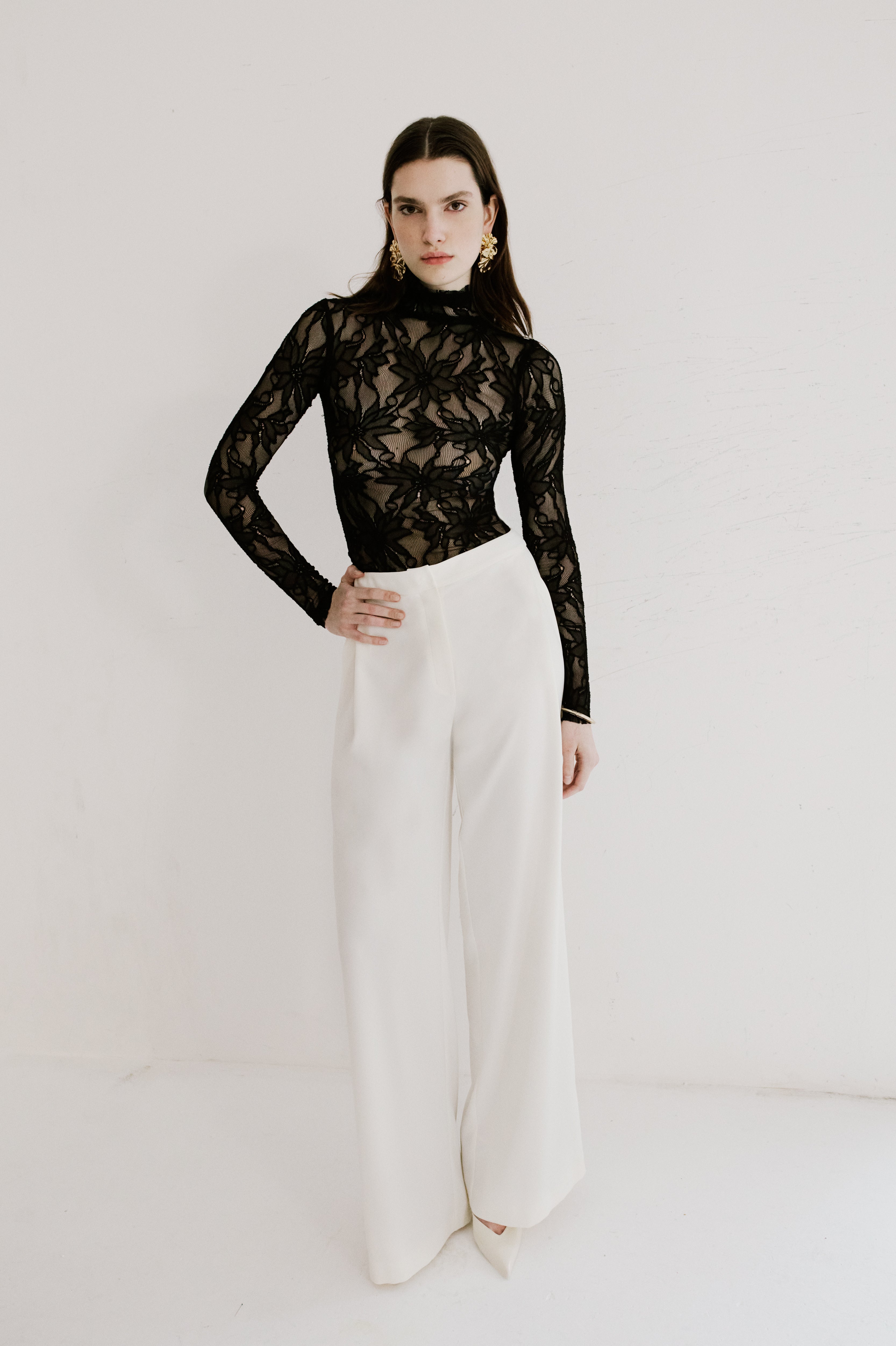 Wide Leg Crepe Trousers