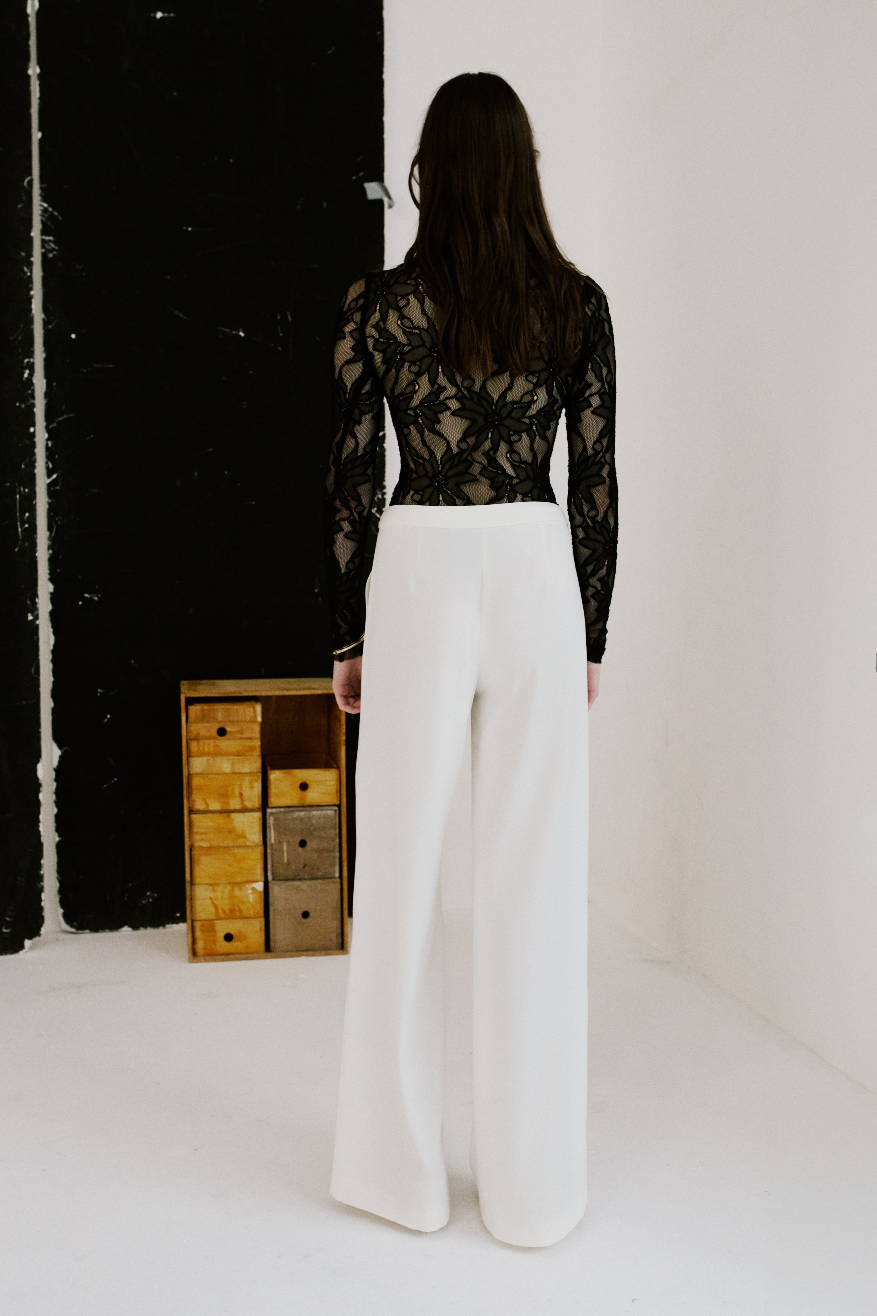Wide Leg Crepe Trousers